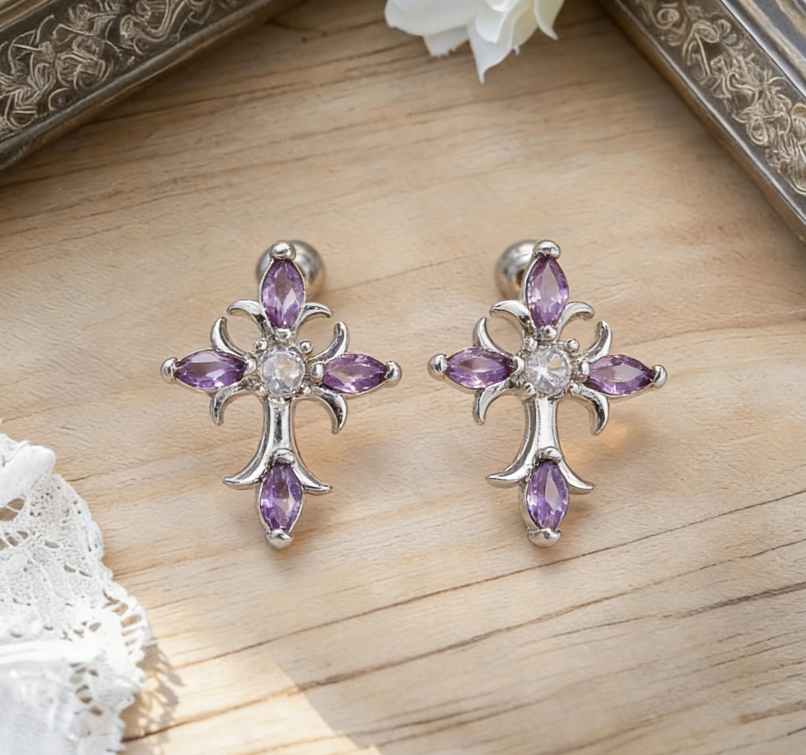 Light Luxury Copper Zircon Cross Earrings