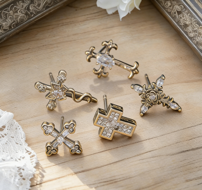 Light Luxury Copper Zircon Cross Earrings