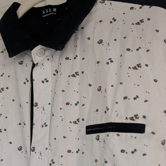 SSLR Men's Colection Luxe Men's Monochrome Patterned Button Down Shirt L
