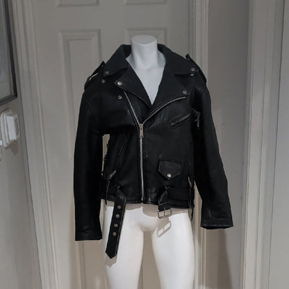Edgy Black Leather Jacket with Silver Accents Medium