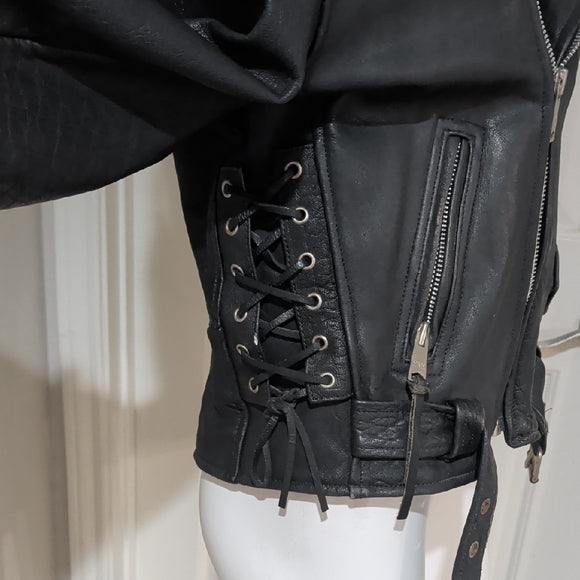 Edgy Black Leather Jacket with Silver Accents Medium