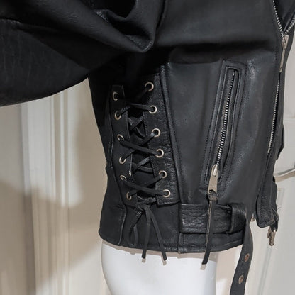 Edgy Black Leather Jacket with Silver Accents Medium