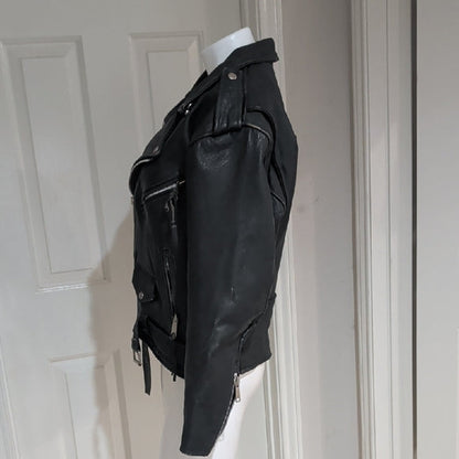 Edgy Black Leather Jacket with Silver Accents Medium