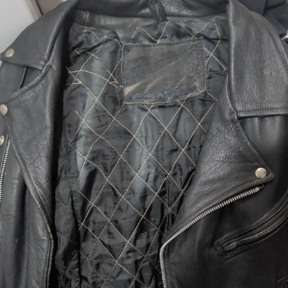 Edgy Black Leather Jacket with Silver Accents Medium