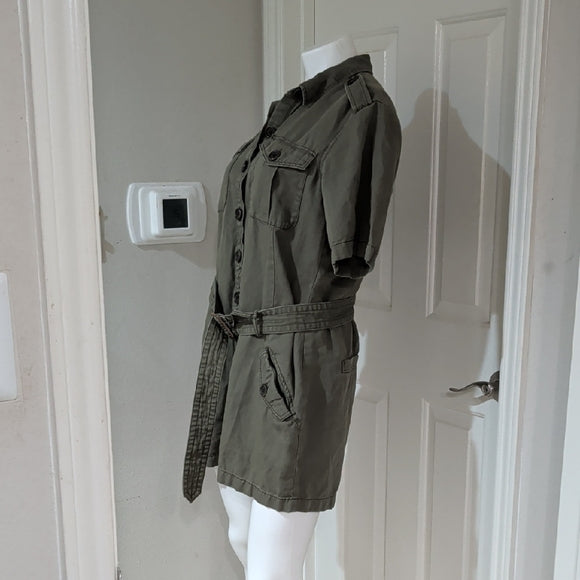 Women's Army Green Khaki Belted Utility Romper Size 10 Military