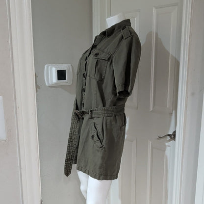 Women's Army Green Khaki Belted Utility Romper Size 10 Military