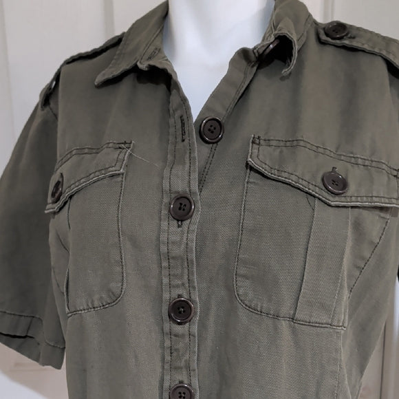 Women's Army Green Khaki Belted Utility Romper Size 10 Military