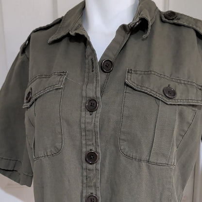 Women's Army Green Khaki Belted Utility Romper Size 10 Military