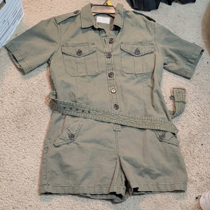 Women's Army Green Khaki Belted Utility Romper Size 10 Military