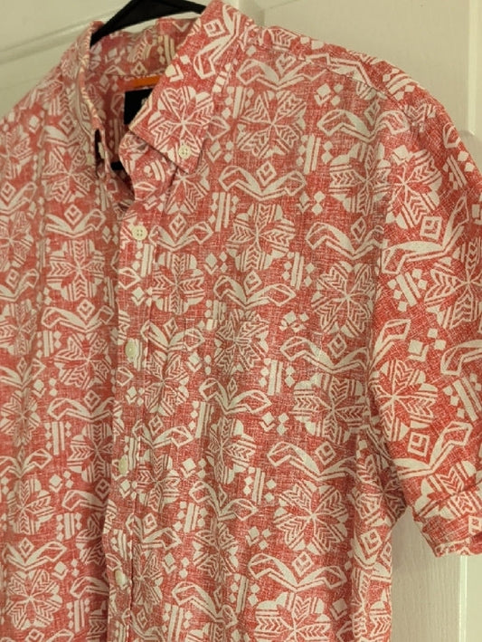 Jack Spade Coral and White Linen Short-Sleeve Button-Down Shirt Men's Medium