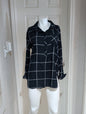 Athleta Navy Blue Windowpane Button-Down Tunic Blouse Women's Large