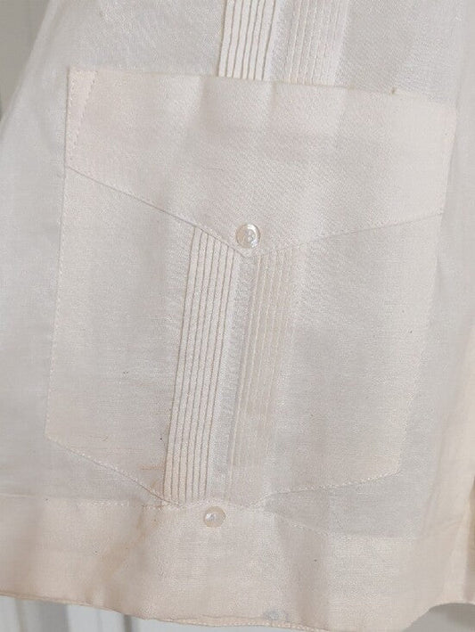 Men's Linen Cream Short-Sleeve Guayabera Button-Down Shirt Medium