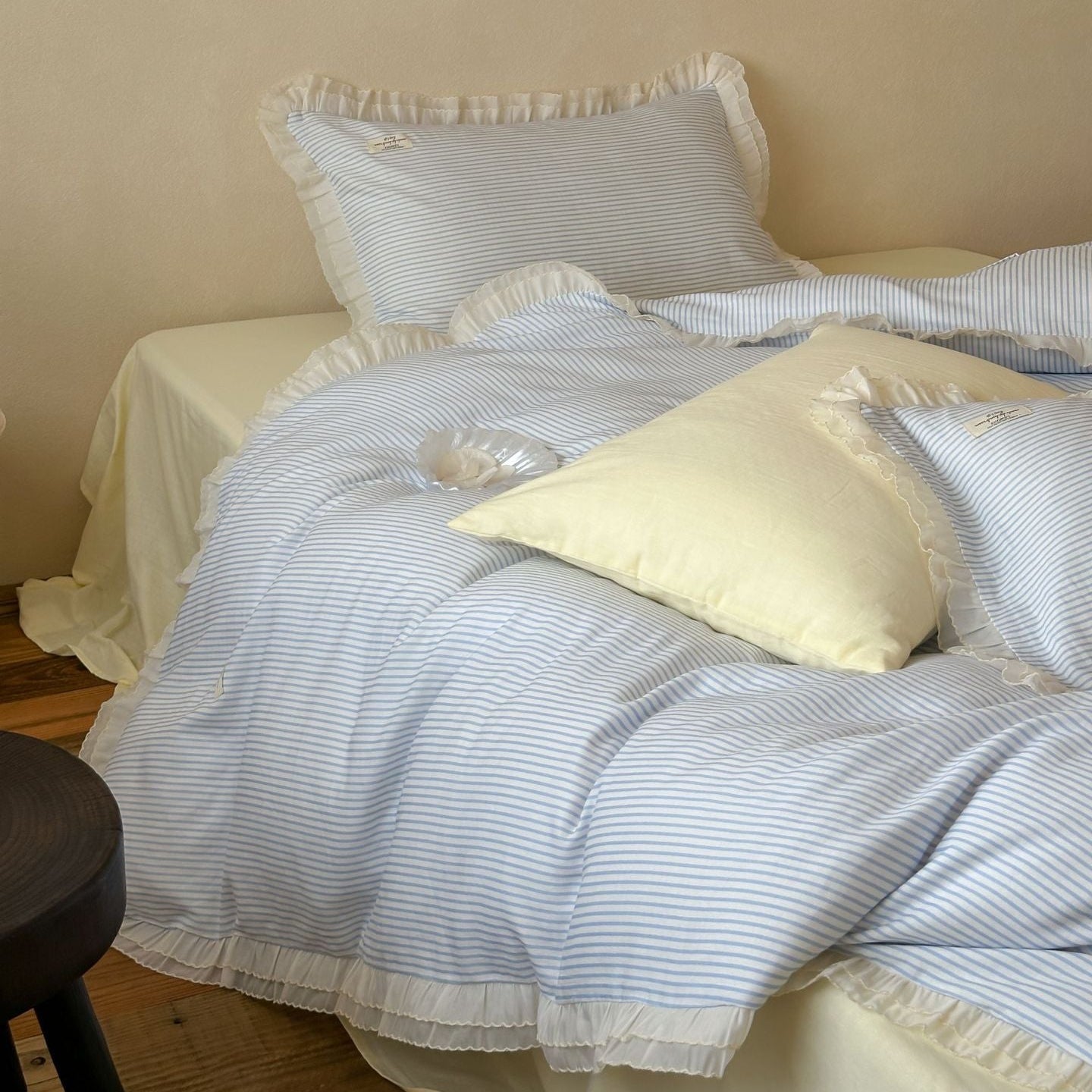 Mabel Lace Double Gauze Striped Bedding Set / Pink
