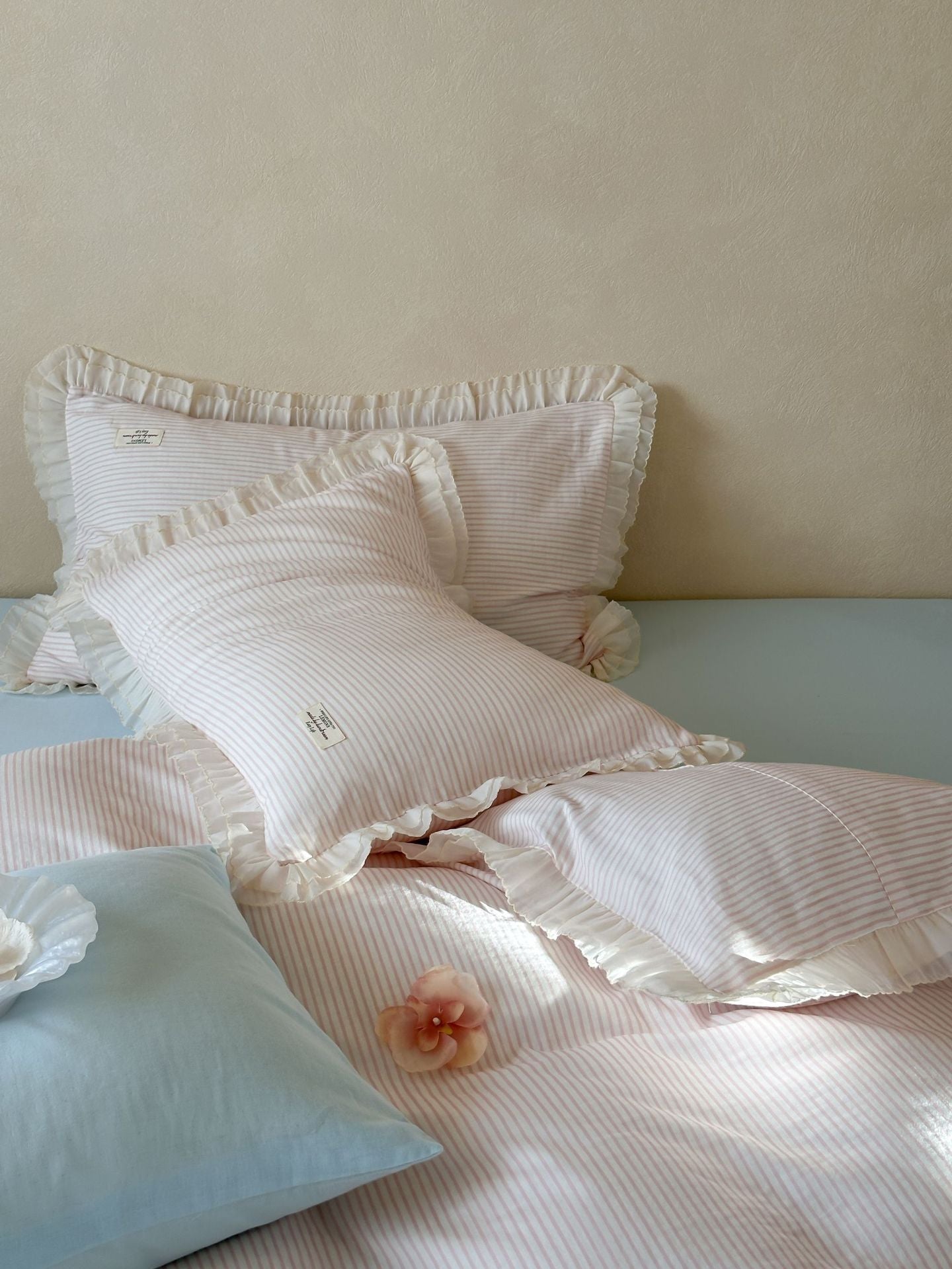 Mabel Lace Double Gauze Striped Bedding Set / Blue