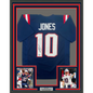 Framed Autographed/Signed Mac Jones 35x39 New England Blue Football Jersey Beckett BAS COA