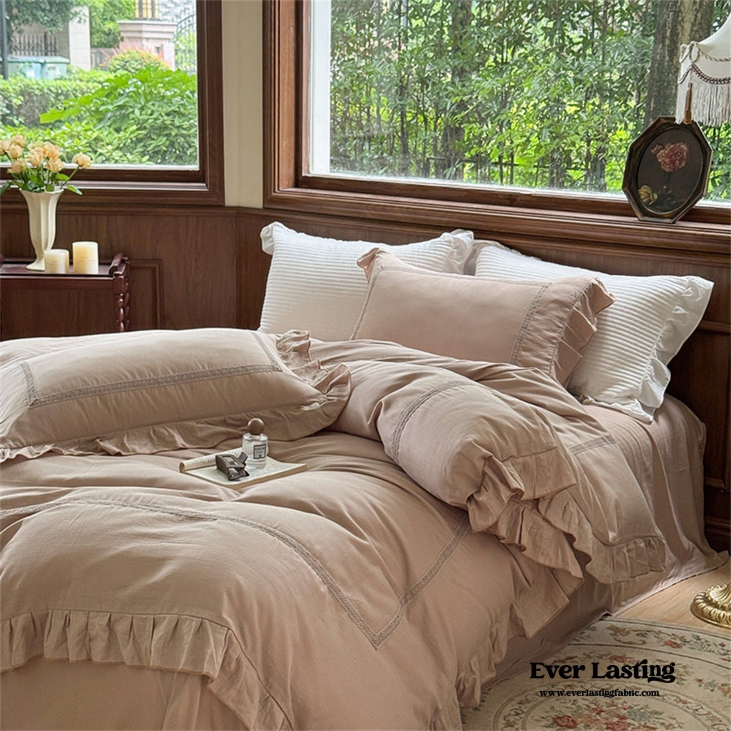 Madeleine Lace Double Gauze Ruffle Bedding Set / Green