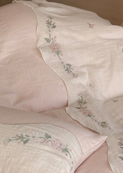 Maeve Floral Double Gauze Bedding Set / Pink