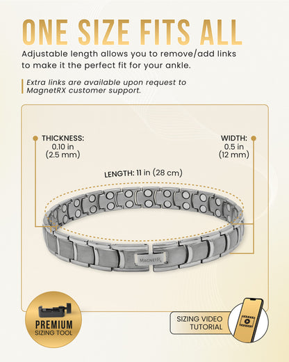 Ultra Strength Titanium Magnetic Therapy Anklet for Men (Silver)