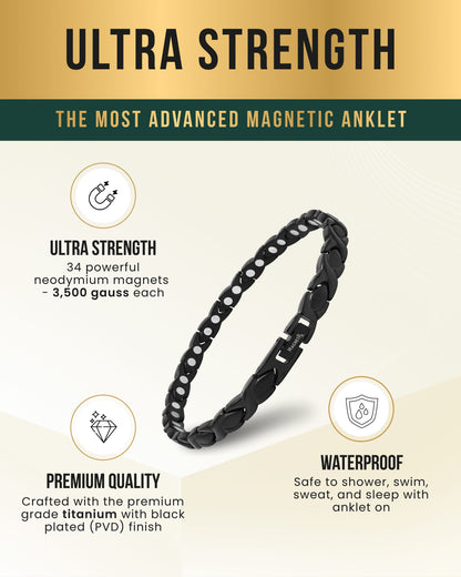 Ultra Strength Titanium Magnetic Therapy Anklet for Women (Black)