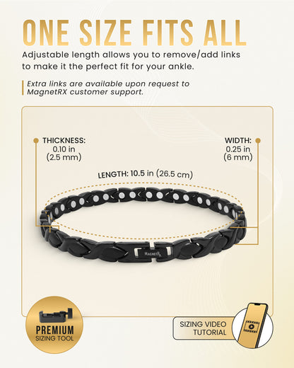 Ultra Strength Titanium Magnetic Therapy Anklet for Women (Black)