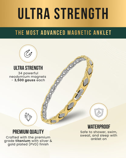 Ultra Strength Titanium Magnetic Therapy Anklet for Women (Gold & Silver)