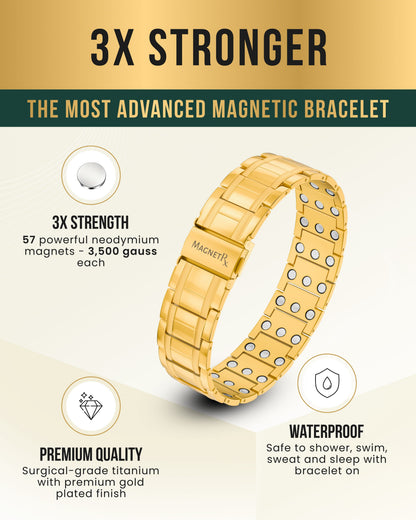 3x Strength Titanium Magnetic Bracelet for Men (Gold)