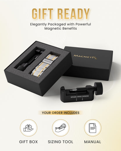 3x Strength Titanium Magnetic Bracelet for Men (Silver & Gold)