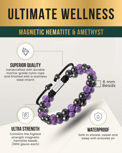 Magnetic Hematite & Amethyst Beaded Bracelet for Women
