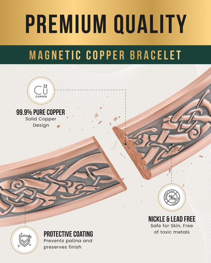 Stamped Viking Magnetic Copper Bracelet Cuff for Men
