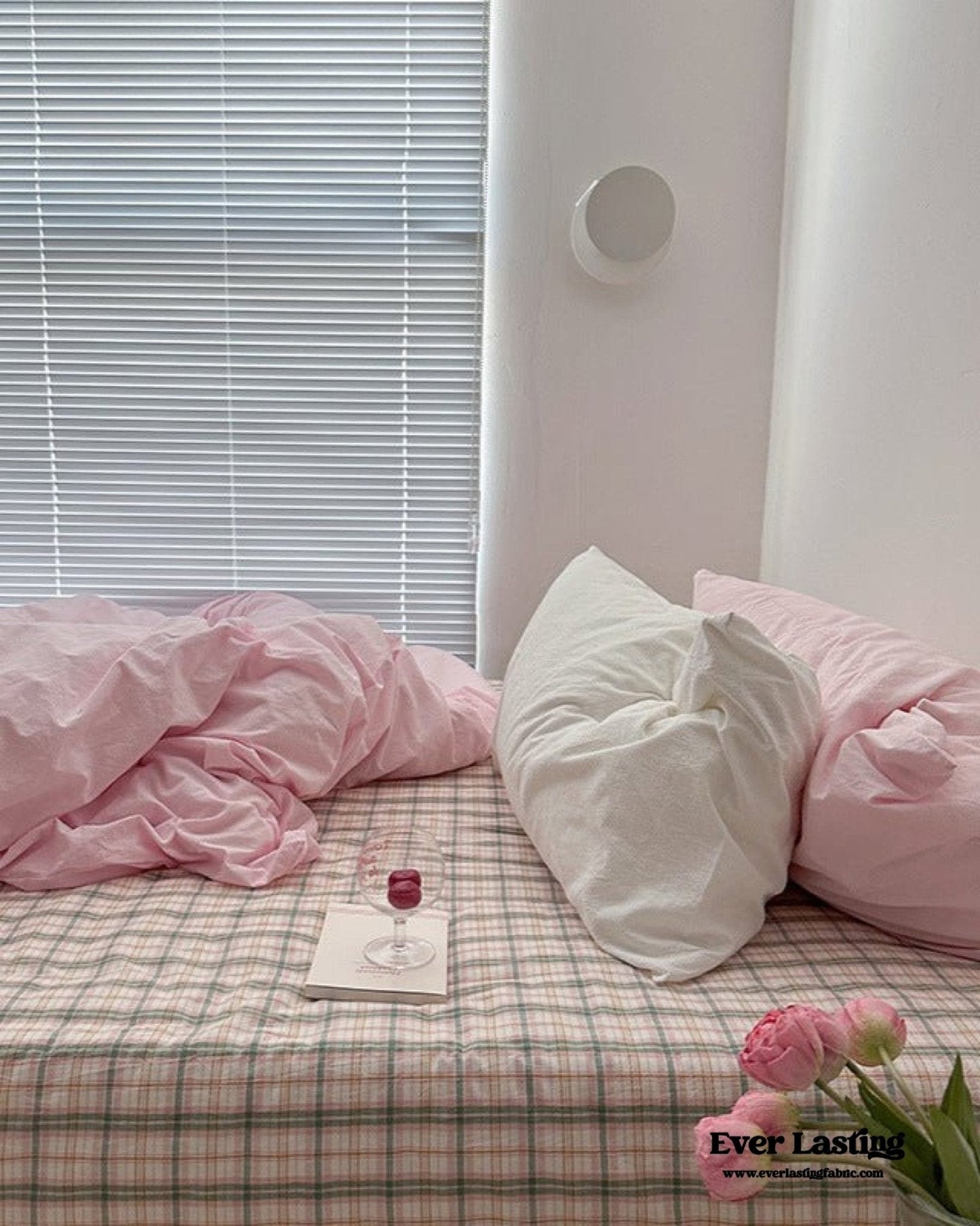 Maisie Soft Pink Plaid Bedding Set