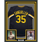 Framed Autographed/Signed Manny Sanguillen 35x39 Pittsburgh Black Baseball Jersey JSA COA