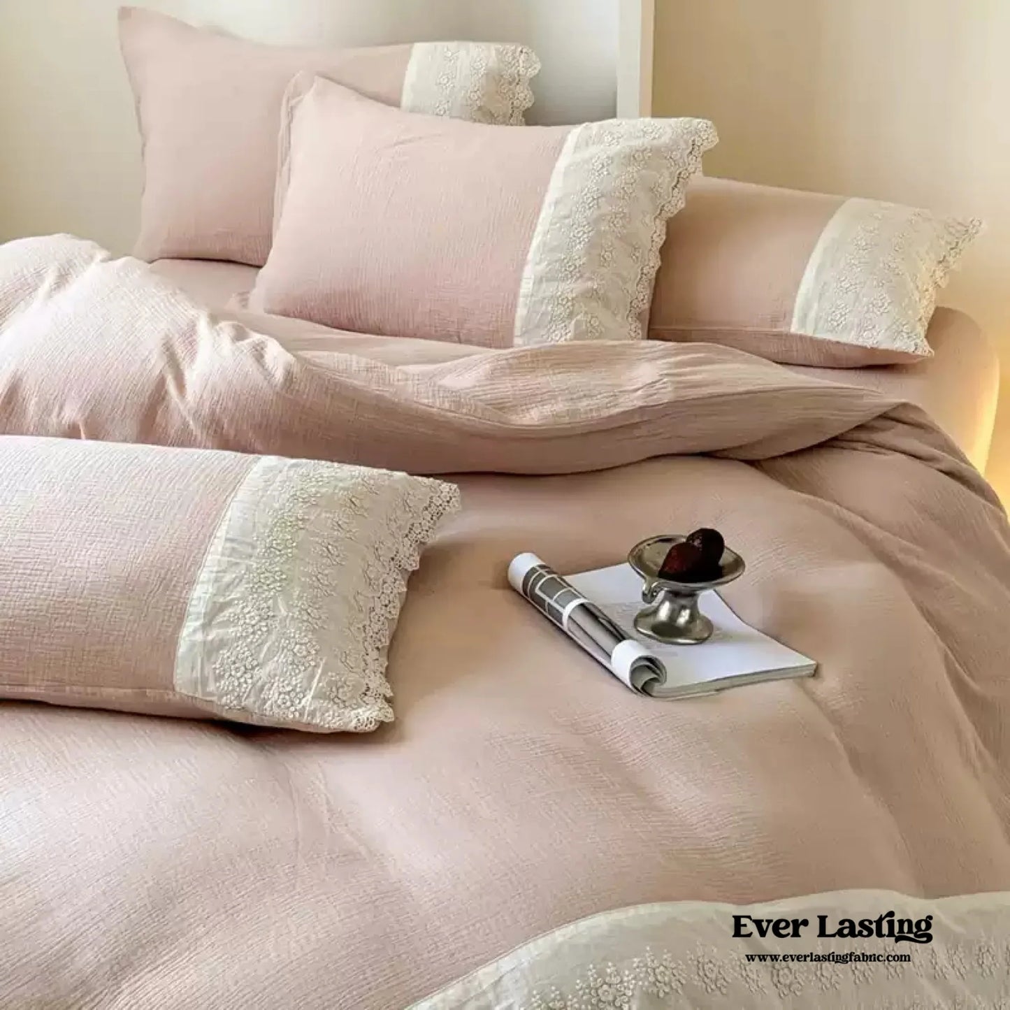 Margaux Lace Double Gauze Bedding Set / Beige Brown