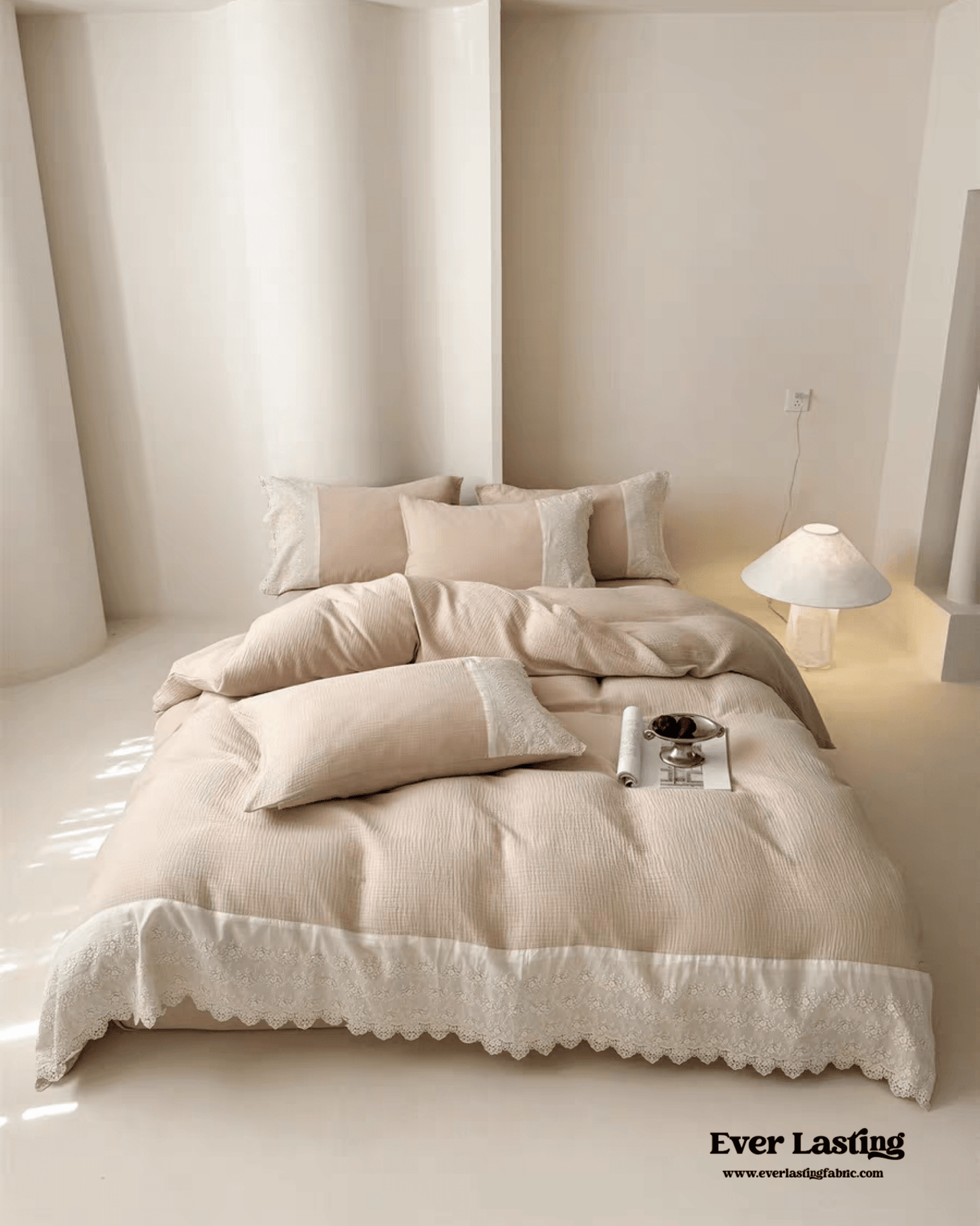 Margaux Lace Double Gauze Bedding Set / Beige Brown