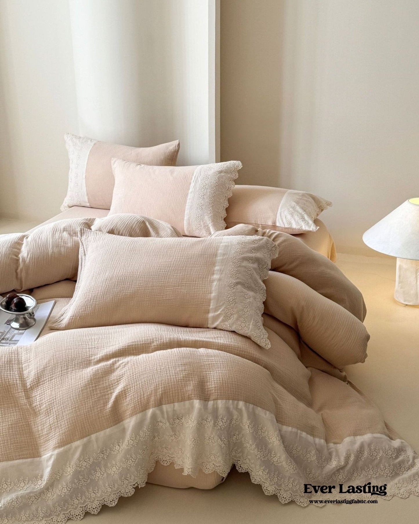 Margaux Lace Double Gauze Bedding Set / Chocolate Brown