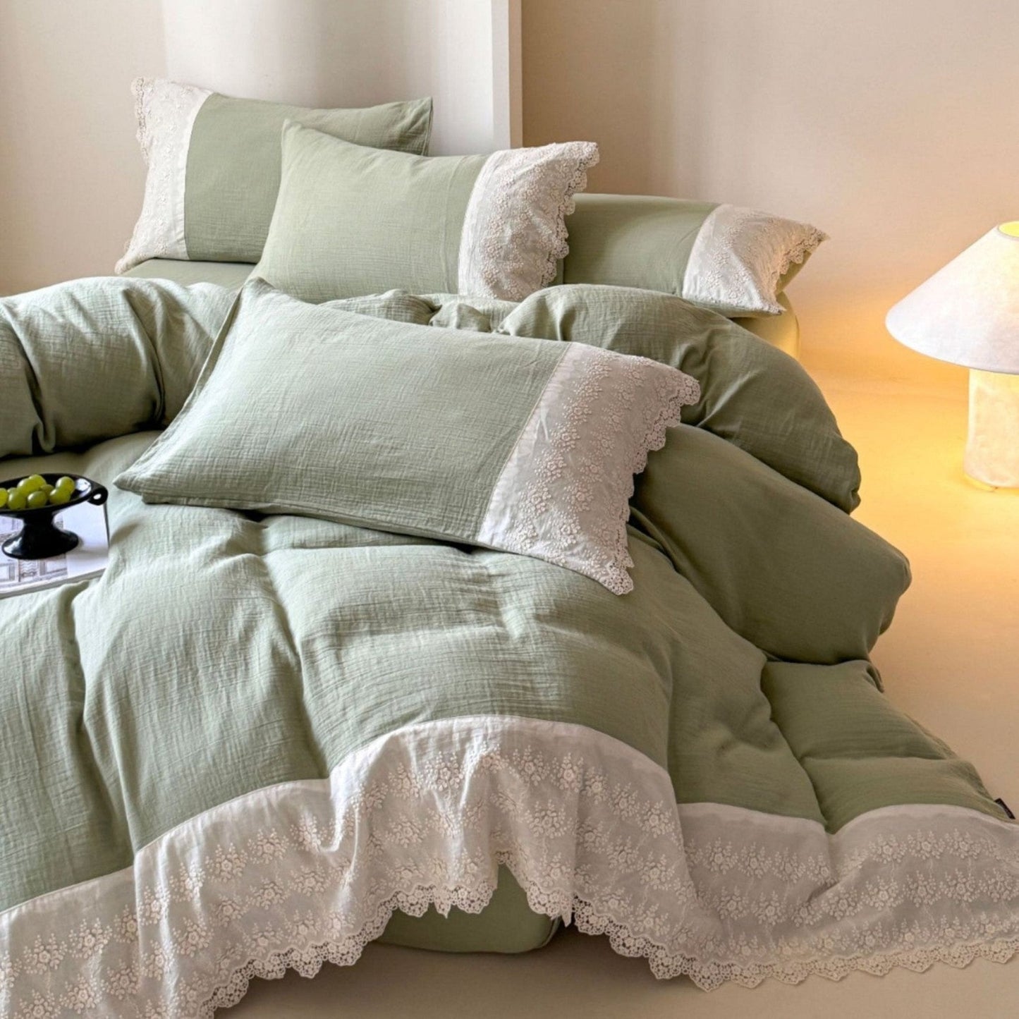Margaux Lace Double Gauze Bedding Set / Chocolate Brown