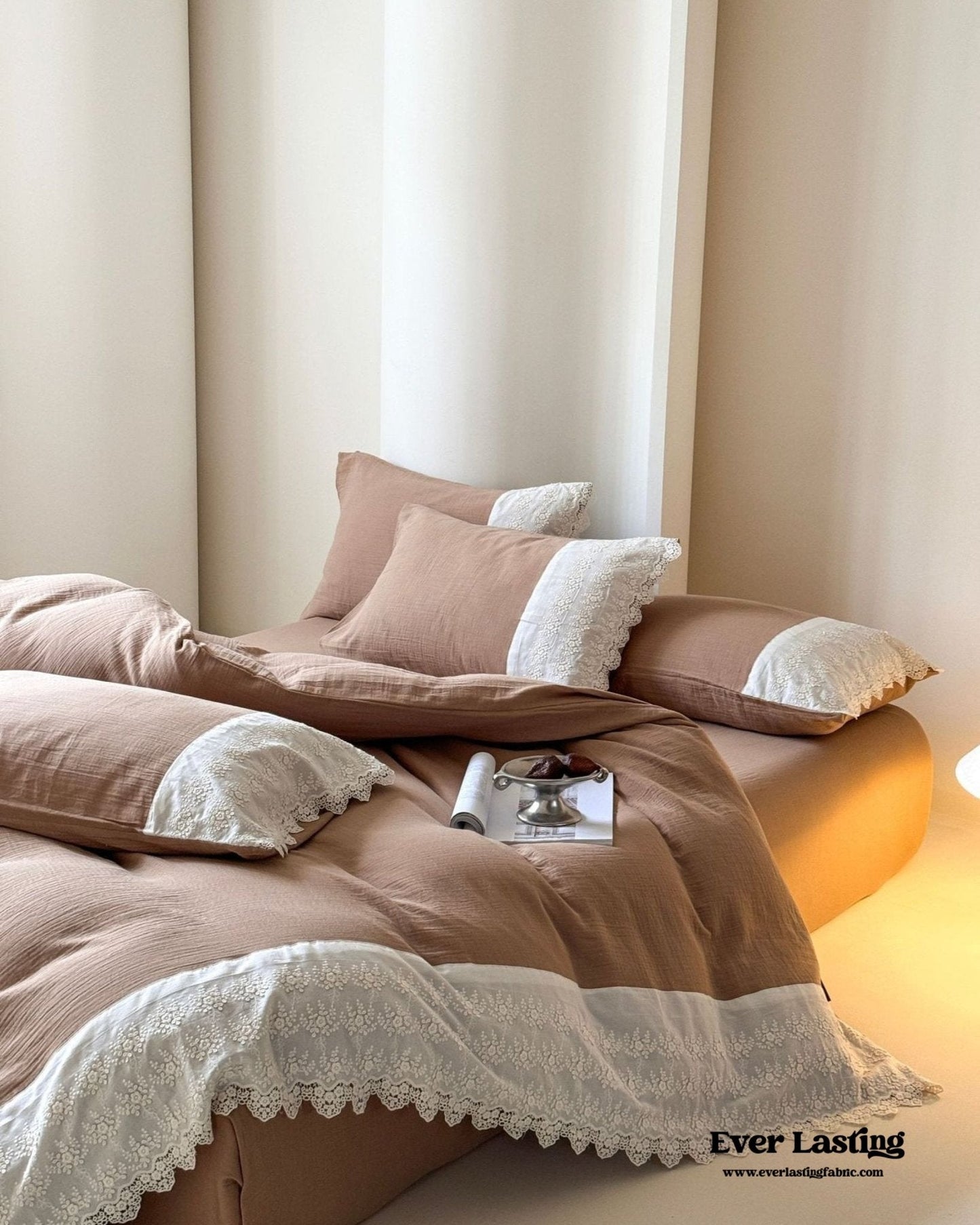 Margaux Lace Double Gauze Bedding Set / Chocolate Brown