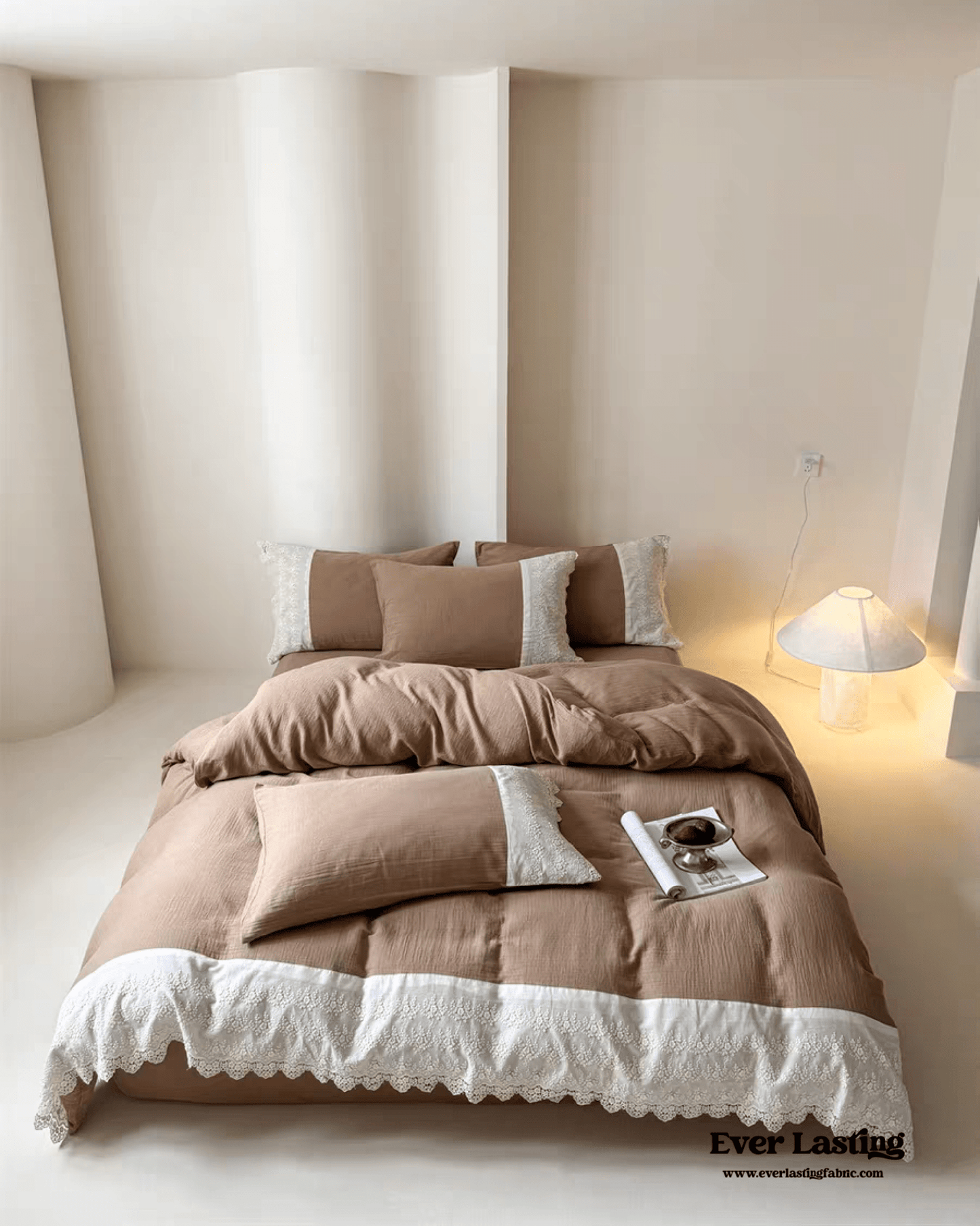 Margaux Lace Double Gauze Bedding Set / Chocolate Brown