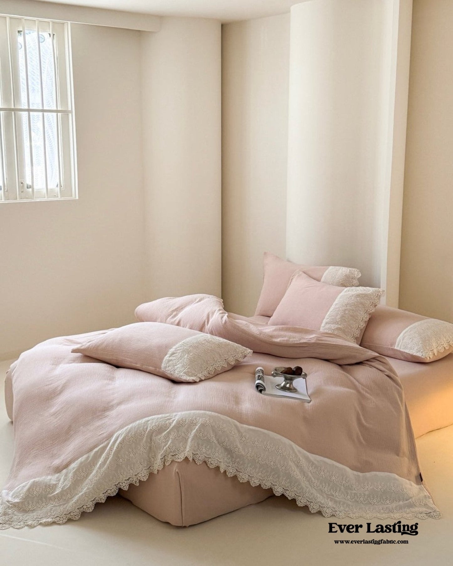 Margaux Lace Double Gauze Bedding Set / Chocolate Brown