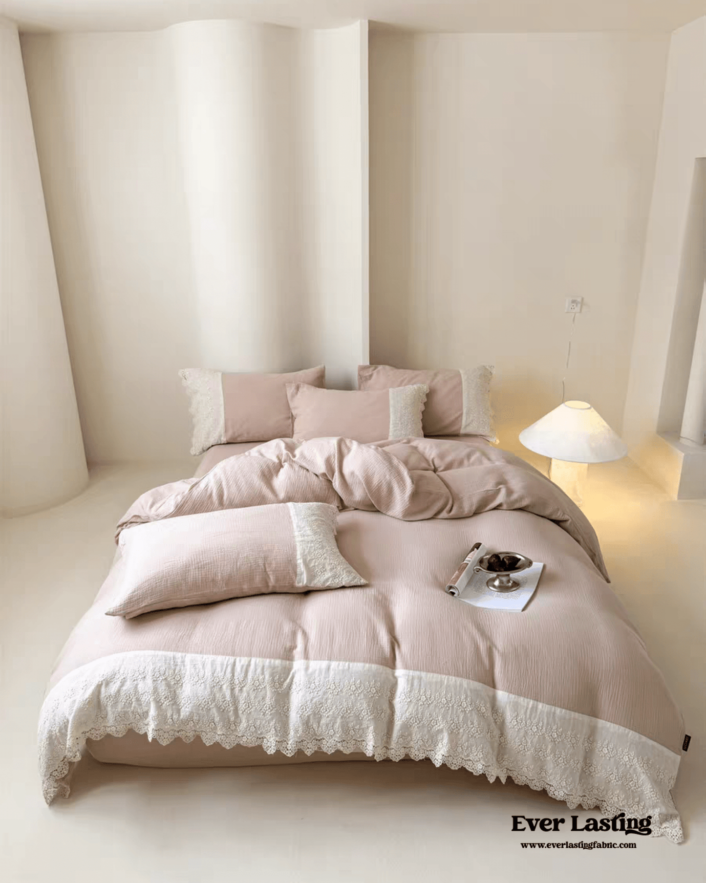 Margaux Lace Double Gauze Bedding Set / Chocolate Brown