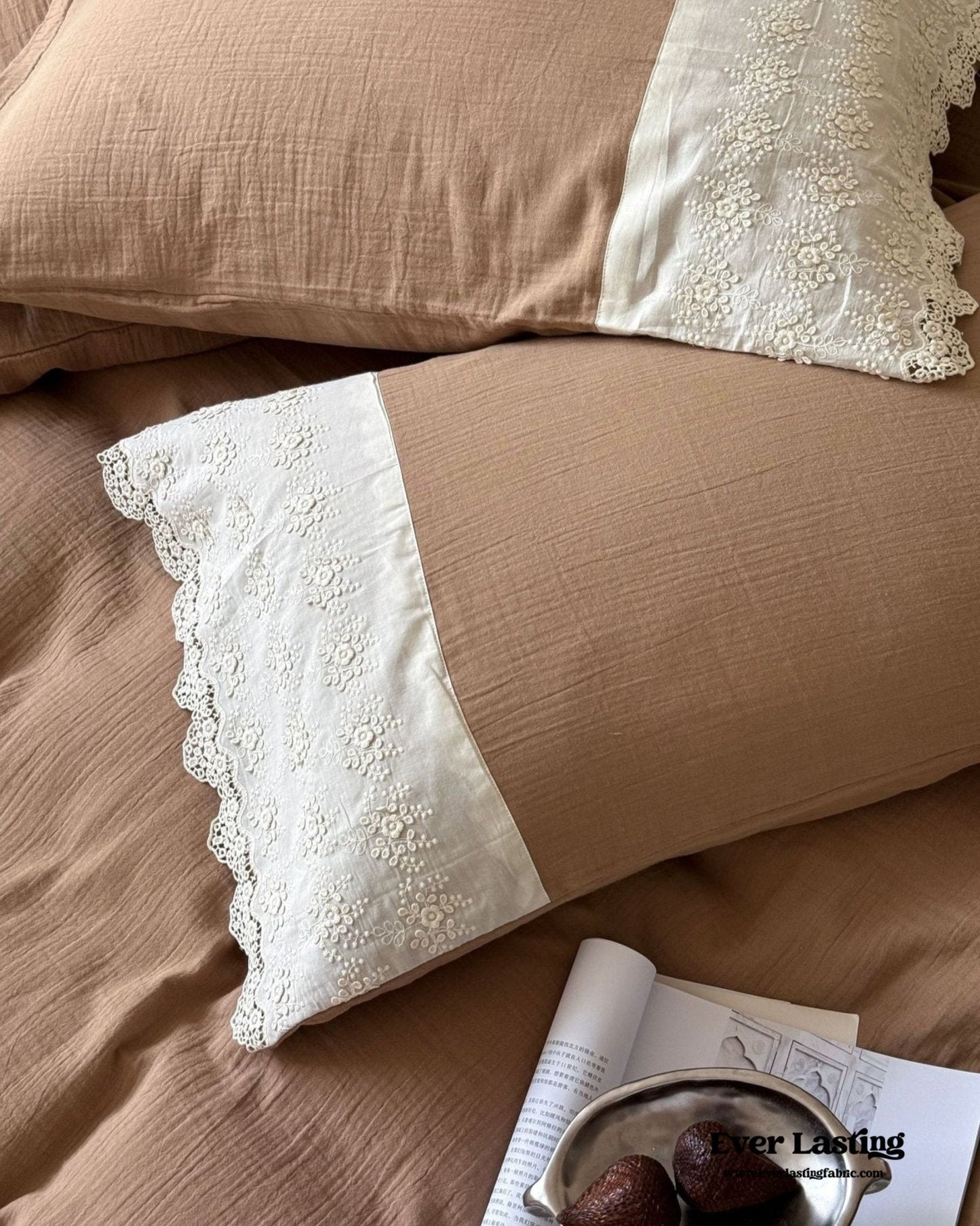 Margaux Lace Double Gauze Bedding Set / Pastel Pink