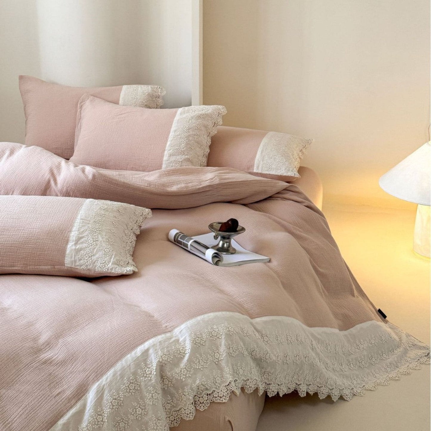 Margaux Lace Double Gauze Bedding Set / Sage Green