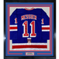 Framed Autographed/Signed Mark Messier 35x39 New York Blue Hockey Jersey JSA COA