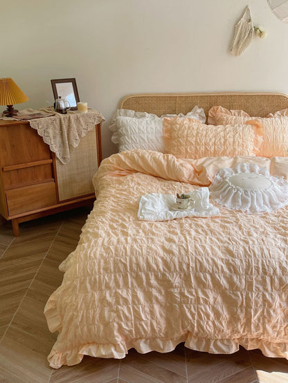 Marshmallow Puff Ruffle Bedding Set / White