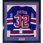 Framed Autographed/Signed Stephane Matteau 35x39 94 Cup New York Blue Hockey Jersey JSA COA