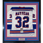 Framed Autographed/Signed Stephane Matteau 94 Champs 33xx42 New York White Hockey Jersey JSA COA