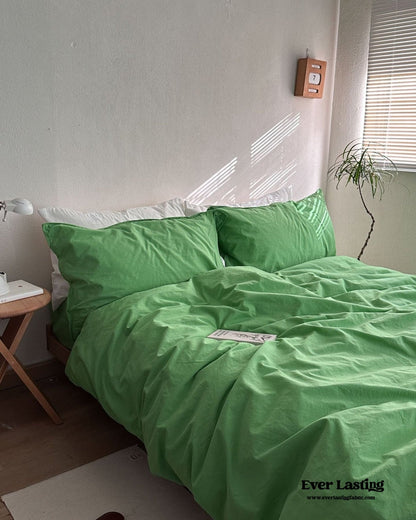 Maximalist Green Solid Color Cotton Bedding Set
