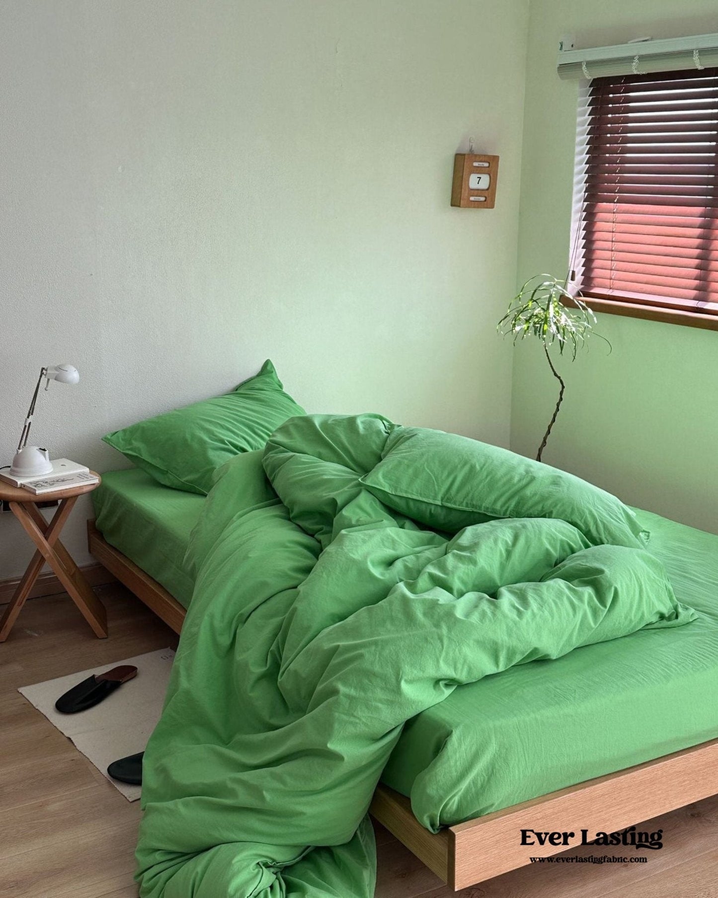 Maximalist Green Solid Color Cotton Bedding Set