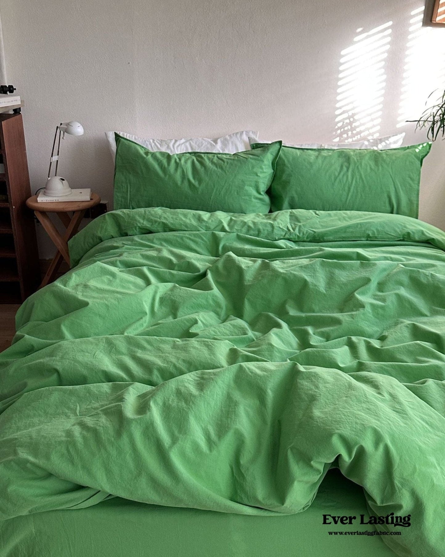 Maximalist Green Solid Color Cotton Bedding Set