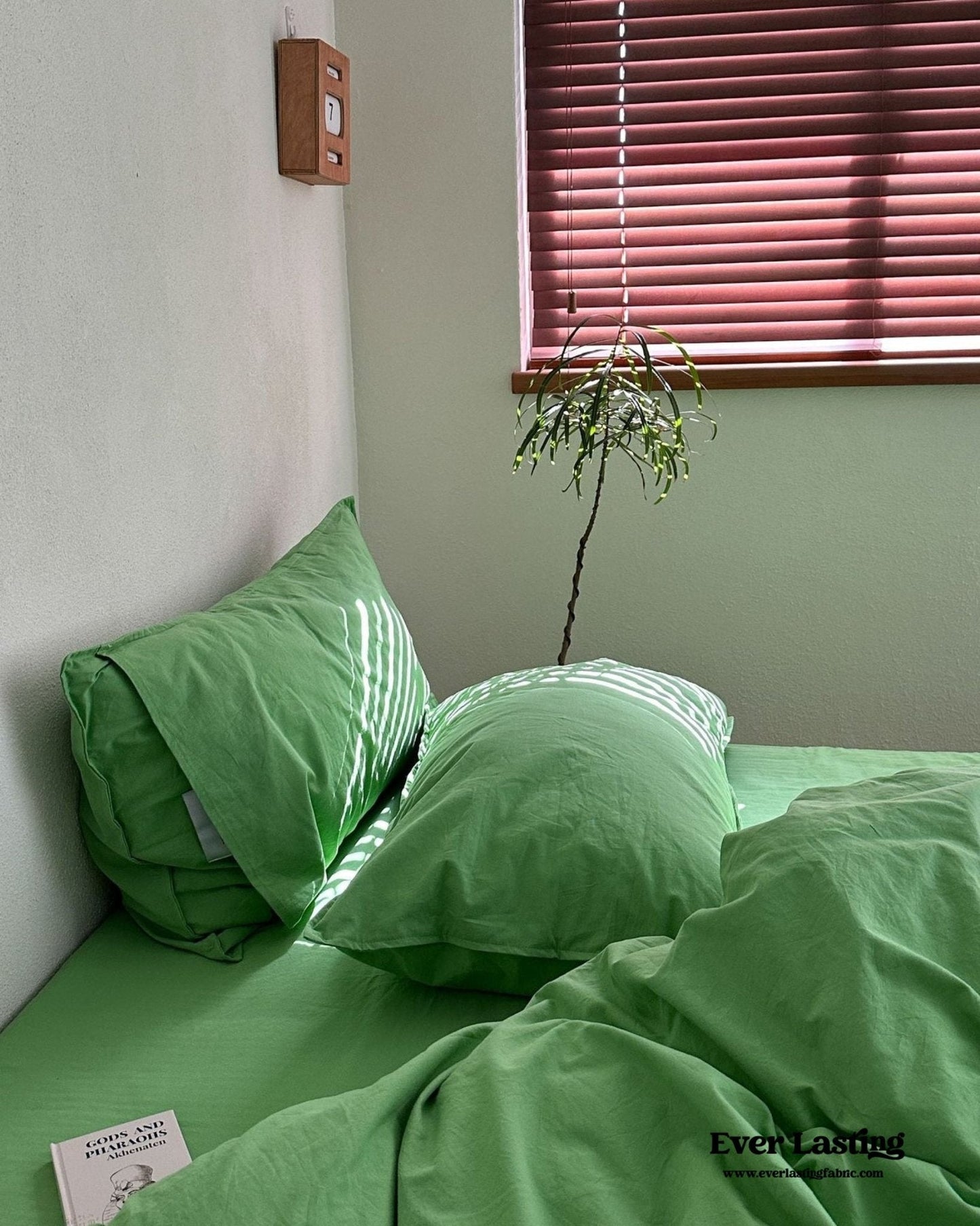 Maximalist Green Solid Color Cotton Bedding Set