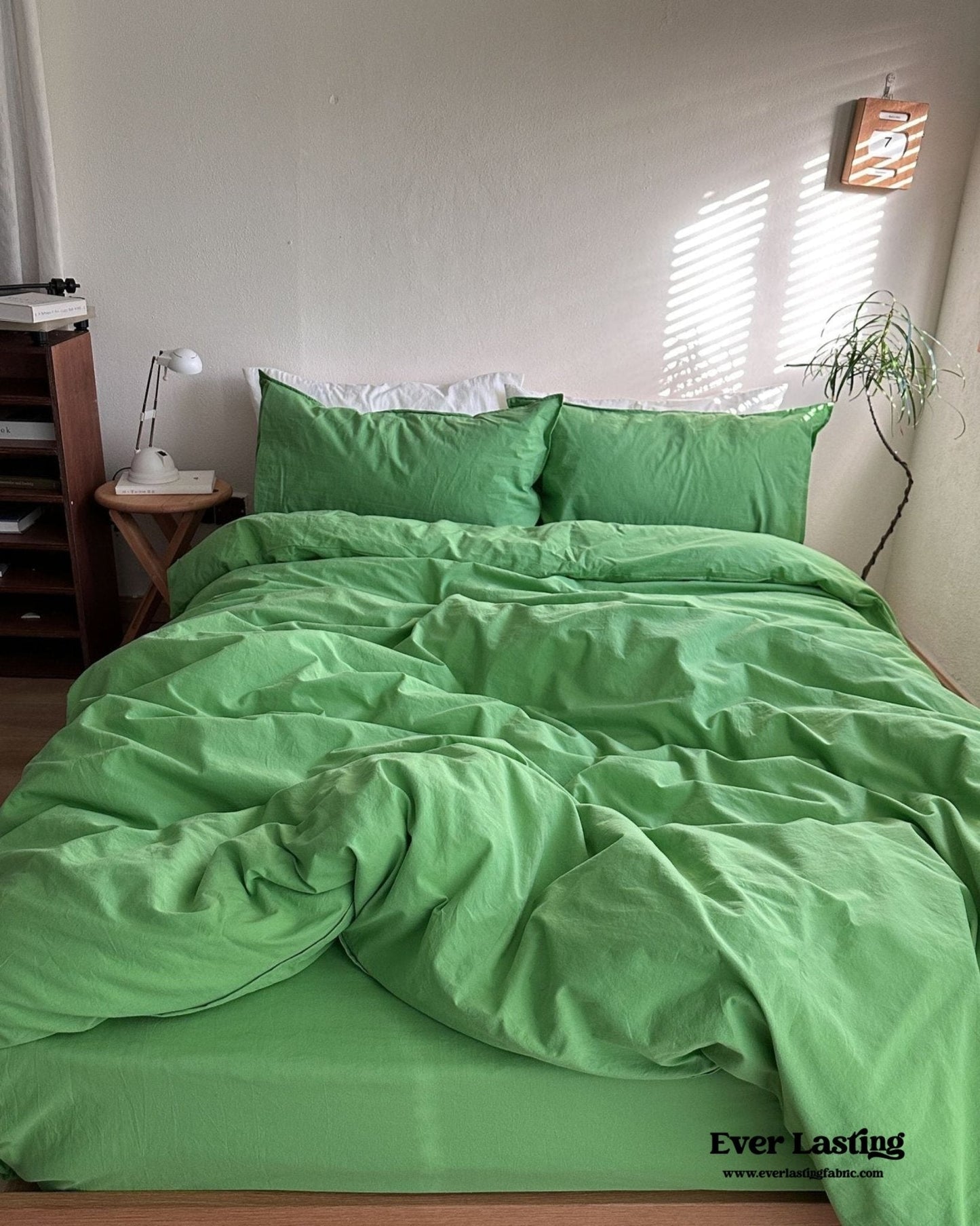 Maximalist Green Solid Color Cotton Bedding Set